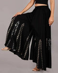 PAVONINE Black Color Embroidery Floral Patch Work Flared Sharara For Women