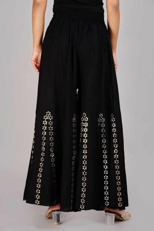 PAVONINE Black Color Embroidery Floral Patch Work Flared Sharara For Women