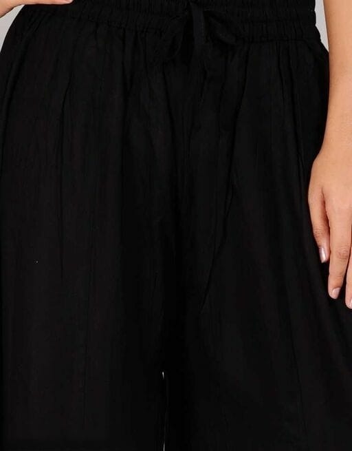 PAVONINE Black Color Embroidery Floral Patch Work Flared Sharara For Women