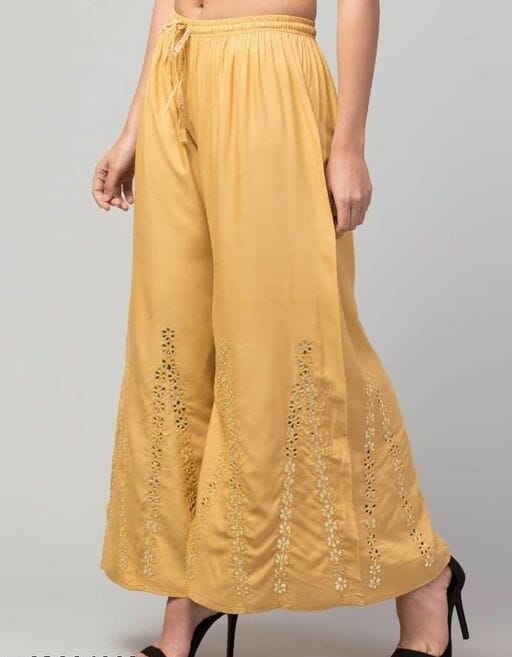 PAVONINE Beige Color Embroidery Floral Patch Work Flared Sharara For Women