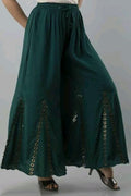 PAVONINE Bottle Color Embroidery Floral Patch Work Flared Sharara For Women