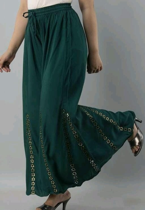 PAVONINE Bottle Color Embroidery Floral Patch Work Flared Sharara For Women