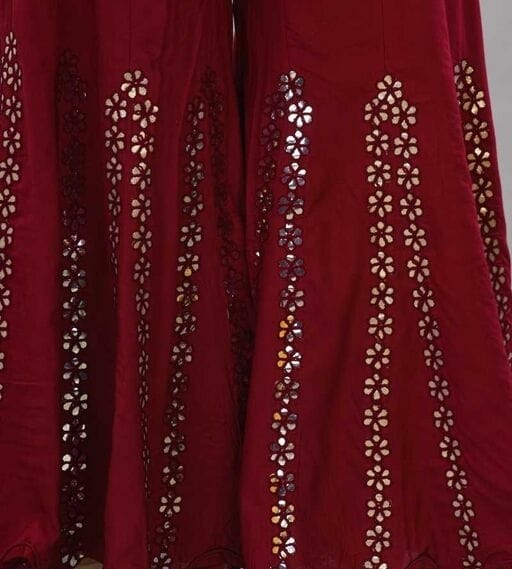 PAVONINE Maroon Color Embroidery Floral Patch Work Flared Sharara For Women