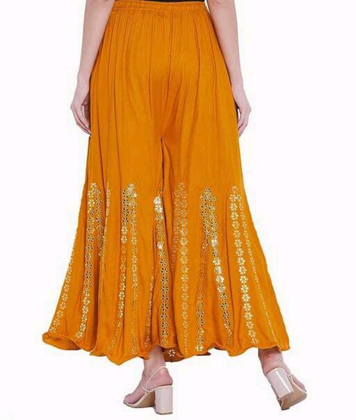 PAVONINE Mustard Color Embroidery Floral Patch Work Flared Sharara For Women