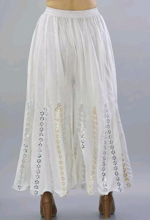 PAVONINE Off-White Color Embroidery Floral Patch Work Flared Sharara For Women