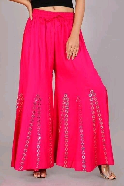 PAVONINE Rani Color Embroidery Floral Patch Work Flared Sharara For Women
