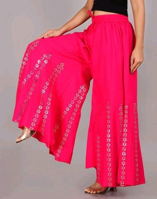 PAVONINE Rani Color Embroidery Floral Patch Work Flared Sharara For Women