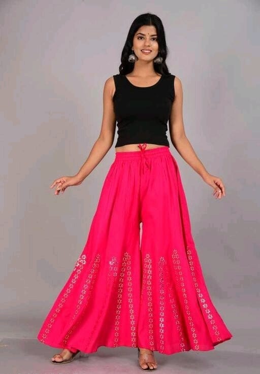 PAVONINE Rani Color Embroidery Floral Patch Work Flared Sharara For Women