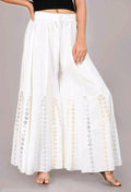 PAVONINE White Color Embroidery Floral Patch Work Flared Sharara For Women