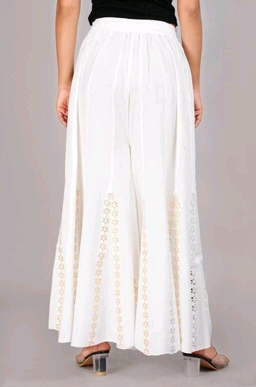 PAVONINE White Color Embroidery Floral Patch Work Flared Sharara For Women