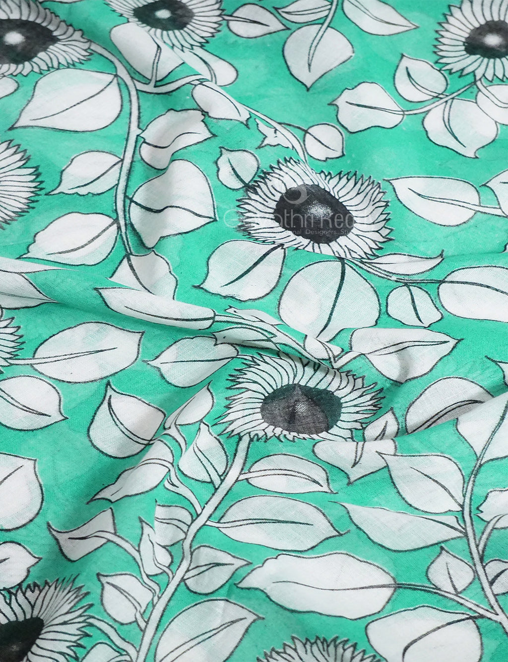 Gleaming Sea Green Kalamkari Cotton Linen Printed Saree By Gayathri Reddy Designer Studio