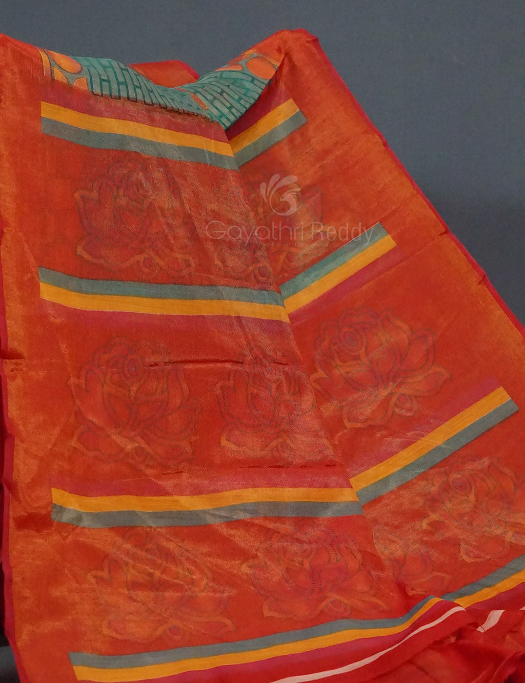 Sea Green Colour With Orange Blouse Cotton Brasso Saree By Gayathri Reddy Designer Studio