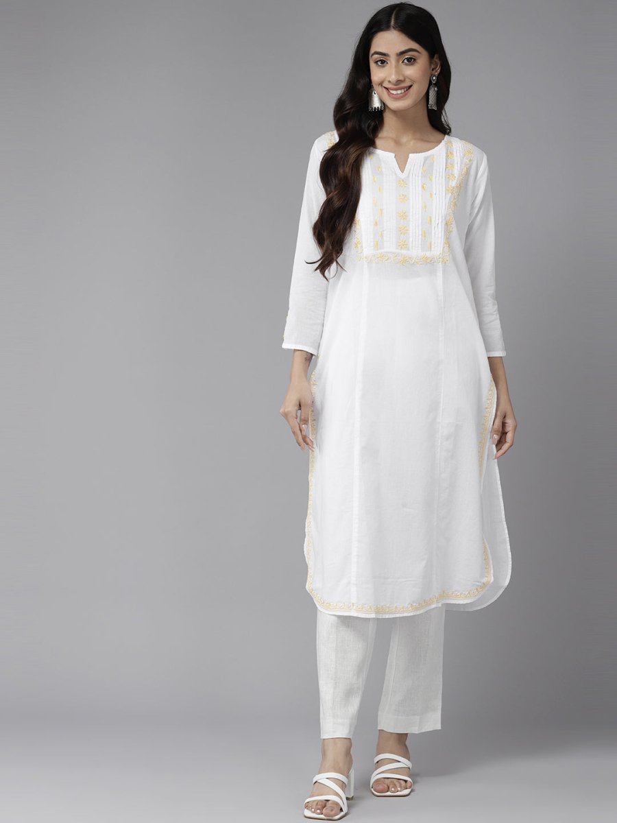 ADA Ethnic Motifs Embroidered Chikankari White Romance Kurta