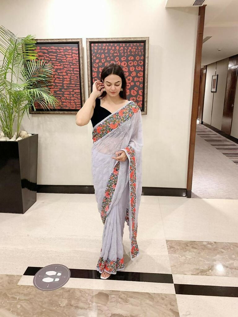 Vamsee Sandhya Grey Georgette Saree