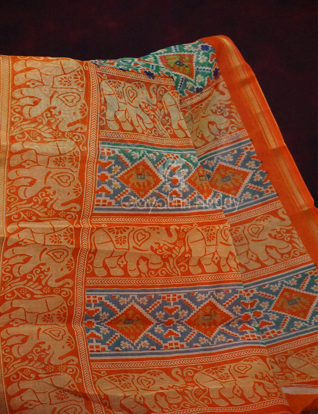 Sea Green Colour All Over Print Semi Chanderi Saree By Gayathri Reddy Designer Studio