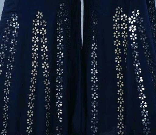 PAVONINE Navy Blue Color Embroidery Floral Patch Work Flared Sharara For Women