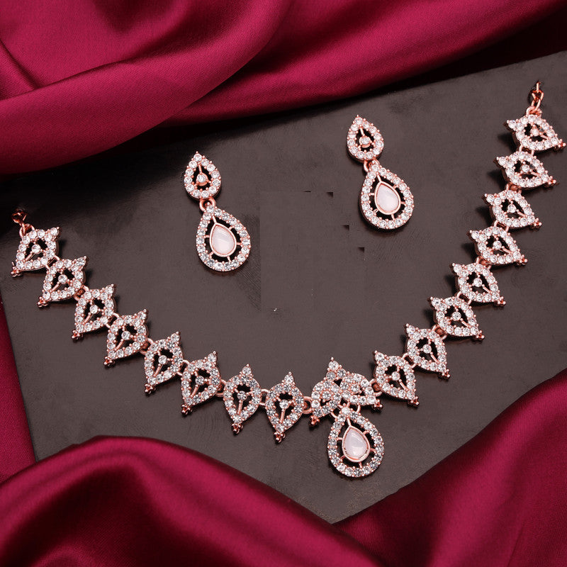 Tehzeeb Creations Baby Pink Colour Ad Studded Necklace Jewellery Set With Matching Earrings For Women And Girls