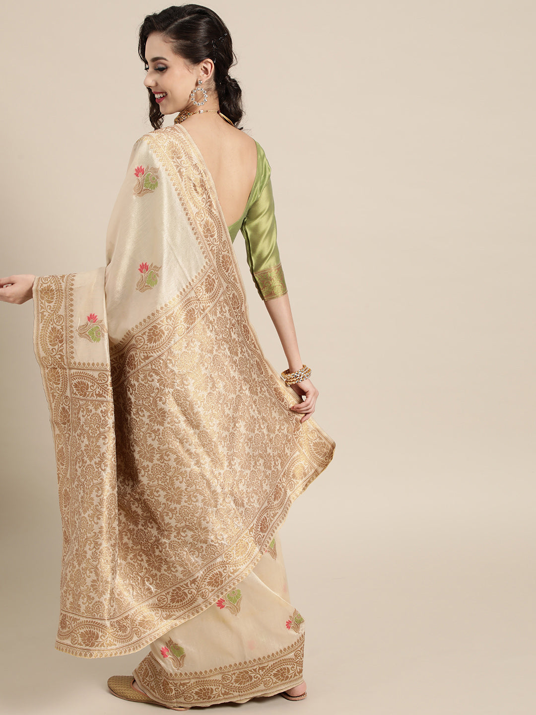 Saree Mall Ethnic Motifs Silk Blend Saree with Woven Design Border