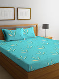 Home Sizzler Turquoise Blue & White Floral 144 TC Polyester 1 Queen Bedsheet with 2 Pillow Covers