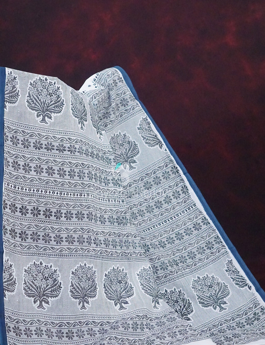 Mix of White and Grey Block Print Mulmul Cotton Saree By Gayathri Reddy Designer Studio