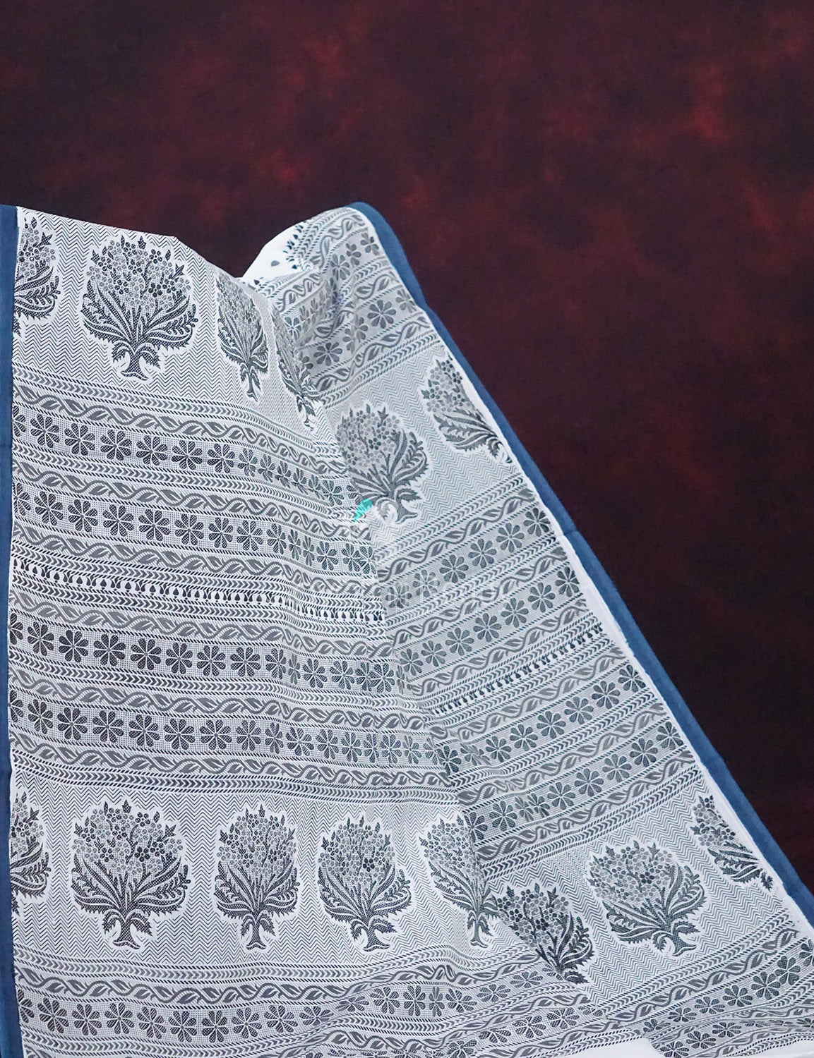 Mix of White and Grey Block Print Mulmul Cotton Saree By Gayathri Reddy Designer Studio