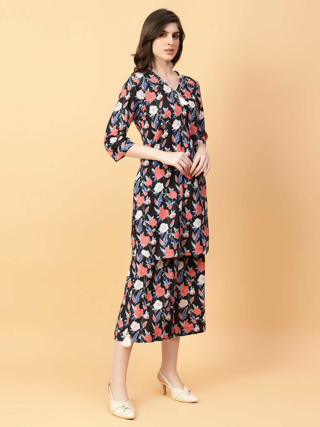Joban Fashion Black Cotton Printed & Hand Work Co-ord Set