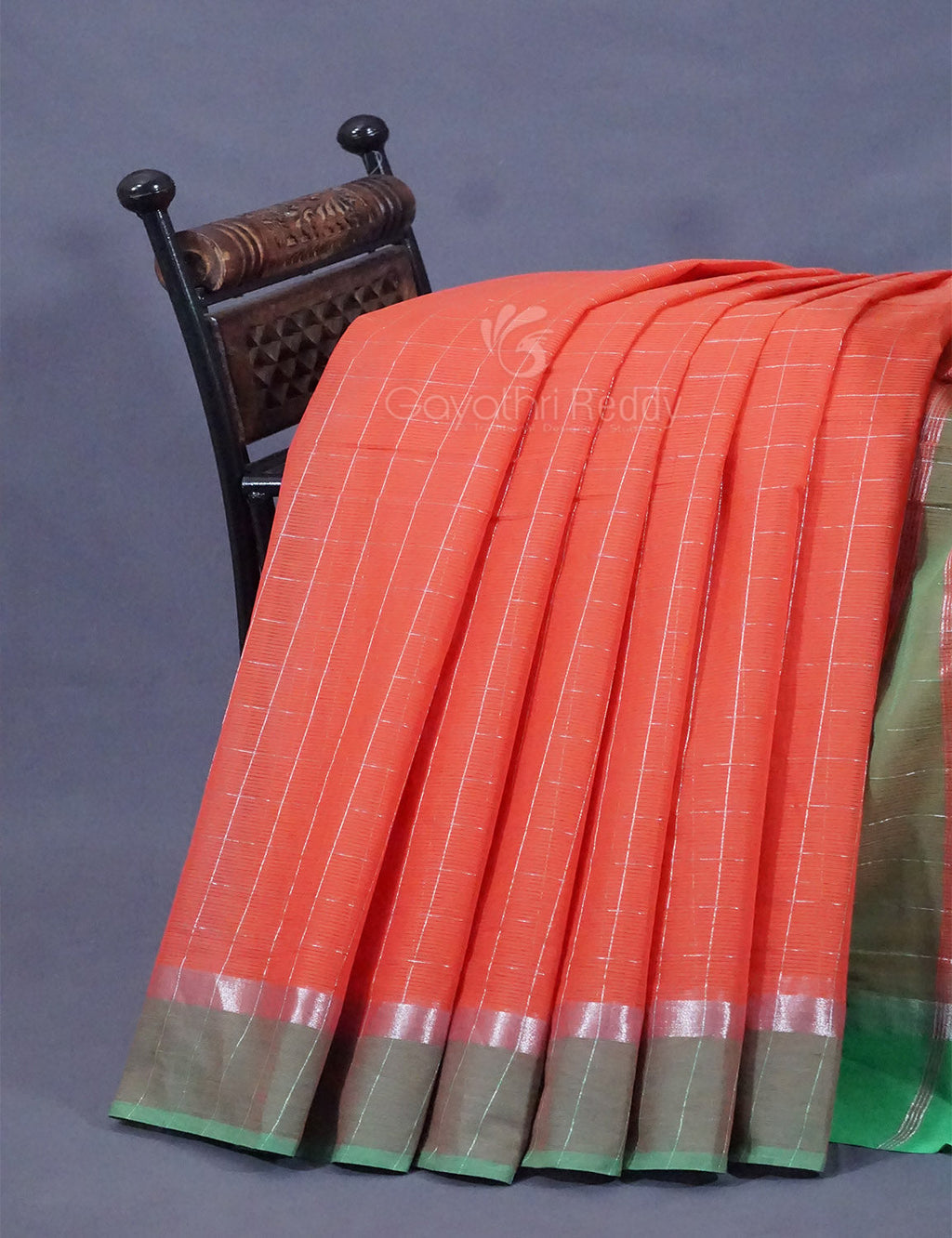 Dual Shade of Tomato Peach And Aqua Green Pure Mangalgiri Cotton By Gayathri Reddy Designer Studio