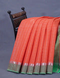 Dual Shade of Tomato Peach And Aqua Green Pure Mangalgiri Cotton By Gayathri Reddy Designer Studio