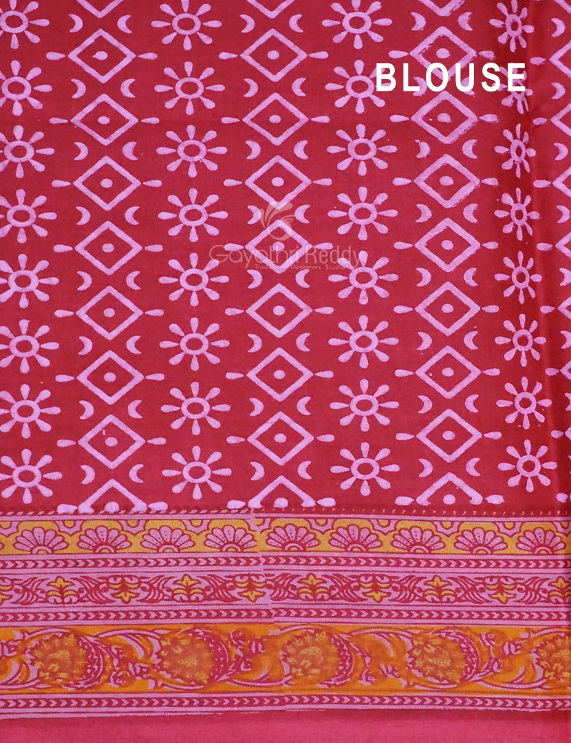Light Pink And Rose Pink Colour Block Print Pure Kota Cotton Saree By Gayathri Reddy Designer Studio