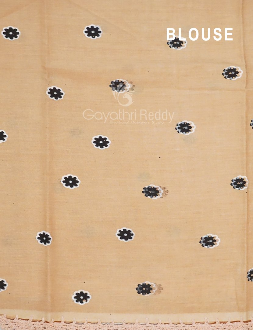 Black And Beige Combo Colour Pichwai Print Crocia Mulmul Cotton Saree By Gayathri Reddy Designer Studio