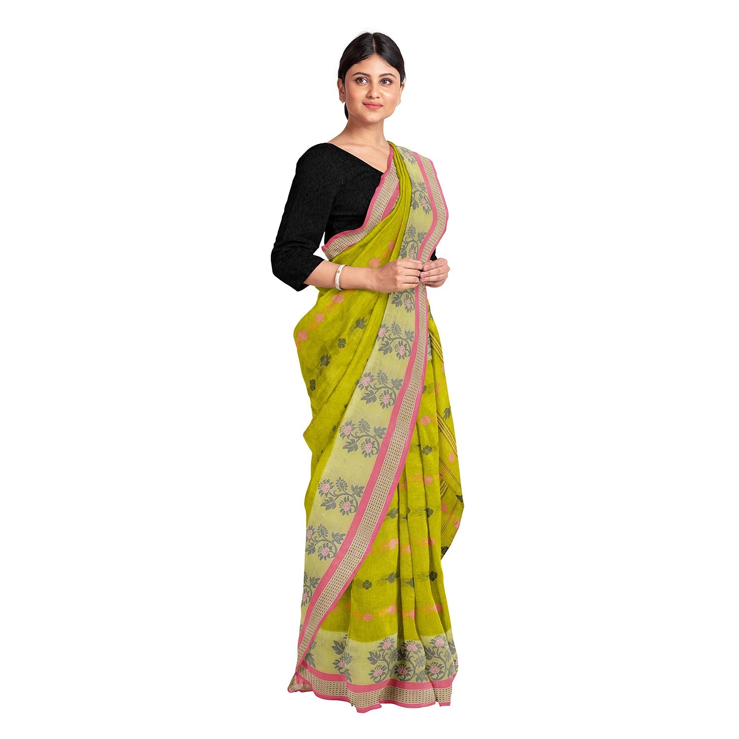 Exclusive Collection 100% Pure Cotton Olive Tant Saree With Hand Weaving Work