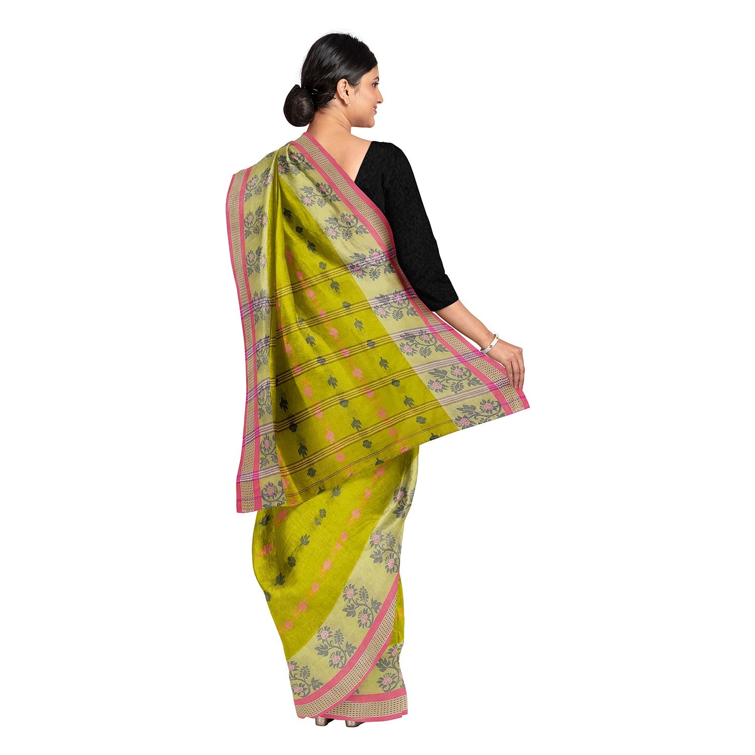 Exclusive Collection 100% Pure Cotton Olive Tant Saree With Hand Weaving Work