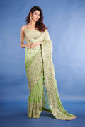 Teeya Creation Mahendi Color Georgette Embroidery Work Saree