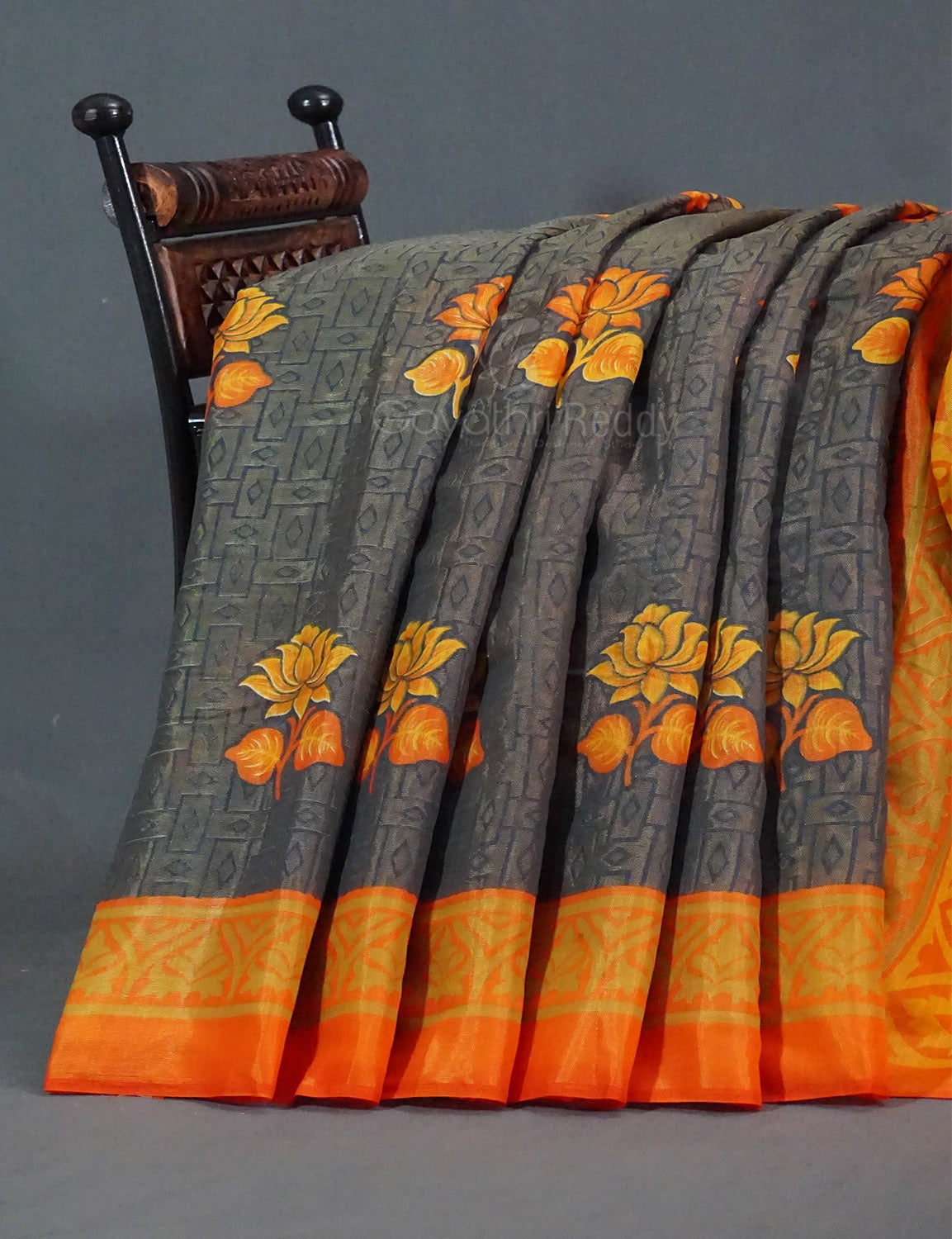 Grey Colour With Orange Blouse Cotton Brasso Saree By Gayathri Reddy Designer Studio