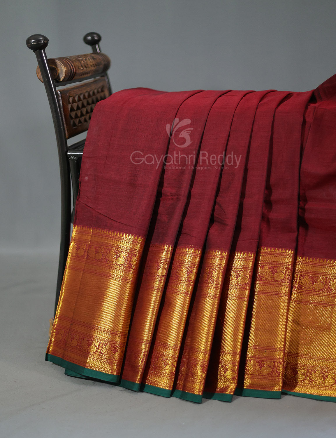 Kalanetha Maroon With Zari Kanchi Style Pure Narayanpet Cotton Saree By Gayathri Reddy Designer Studio