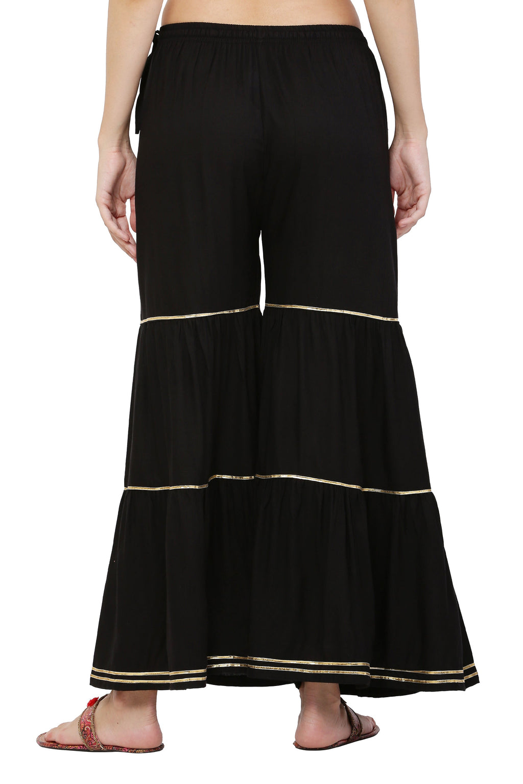 PAVONINE Black Color 3-Panels Golden Gota Flared Sharara For Women