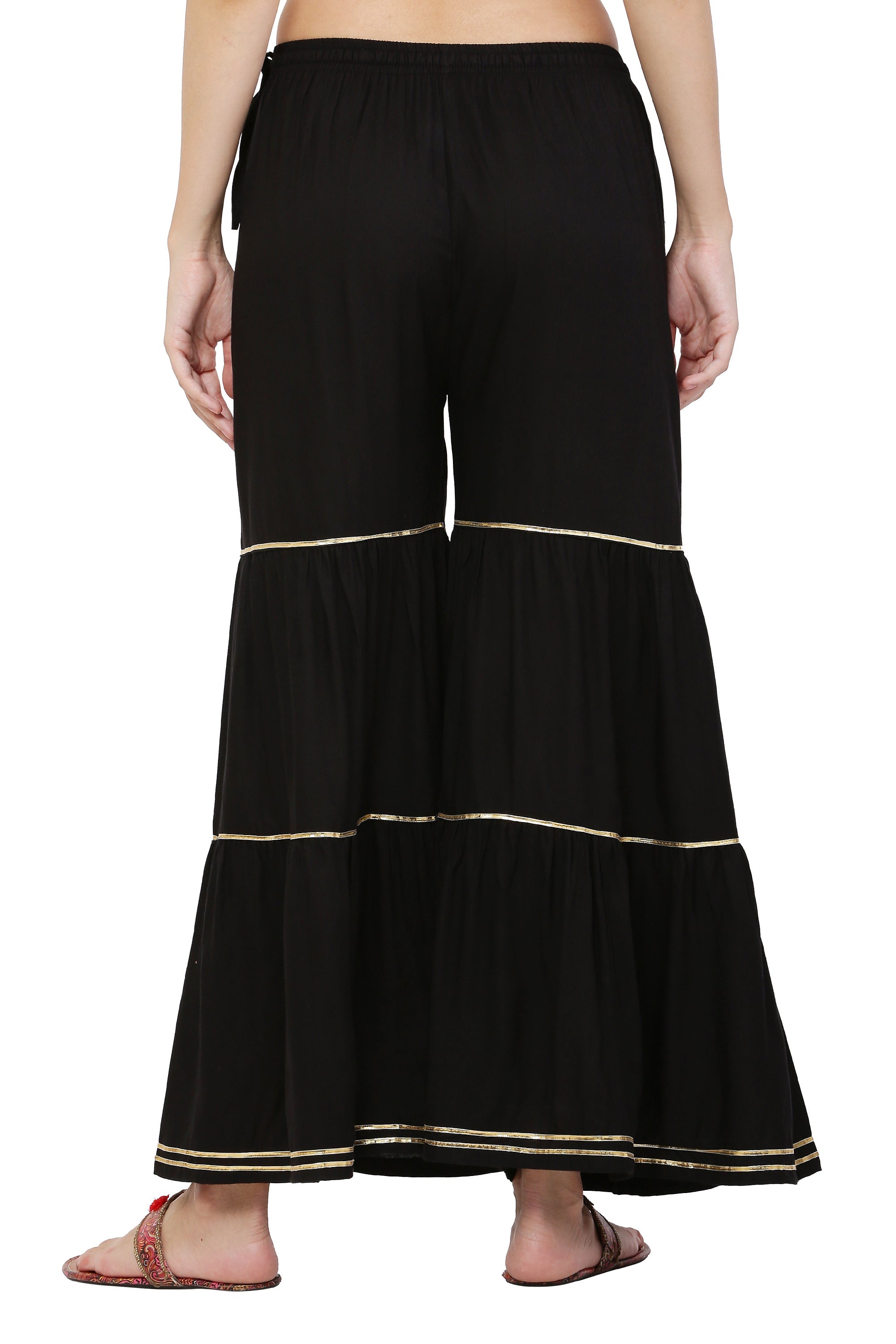 PAVONINE Black Color 3-Panels Golden Gota Flared Sharara For Women