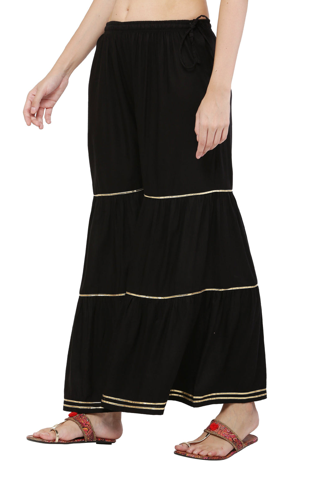 PAVONINE Black Color 3-Panels Golden Gota Flared Sharara For Women