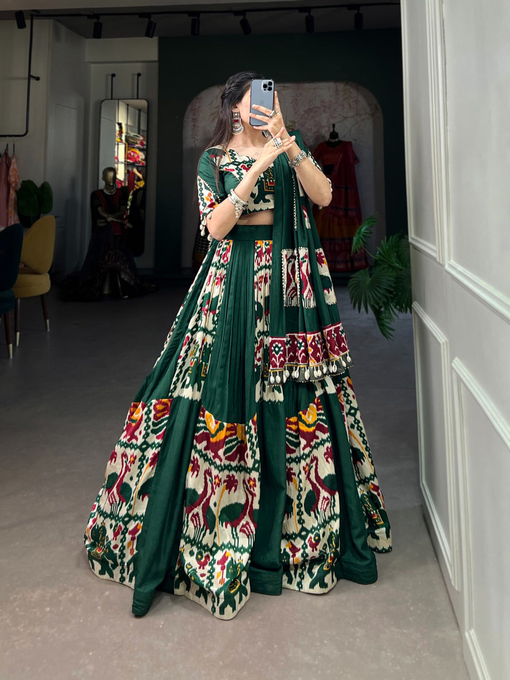 Lorenvalley Fashion Green Rayon With Printed Silk Lehenga Choli with Dupatta