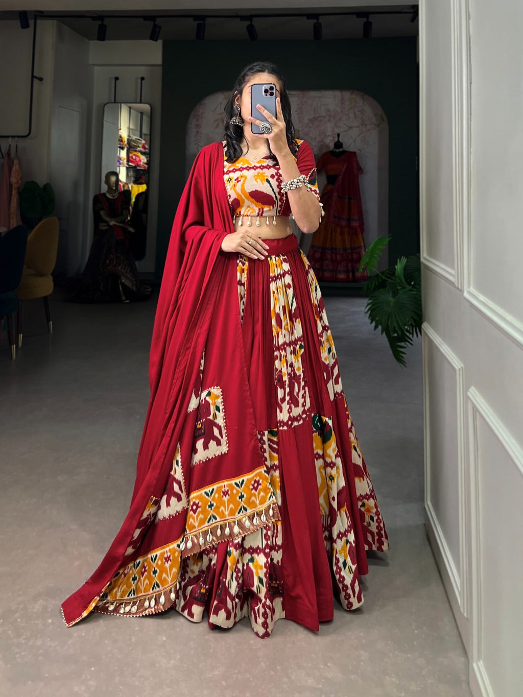 Lorenvalley Fashion Maroon Rayon With Printed Silk Lehenga Choli with Dupatta