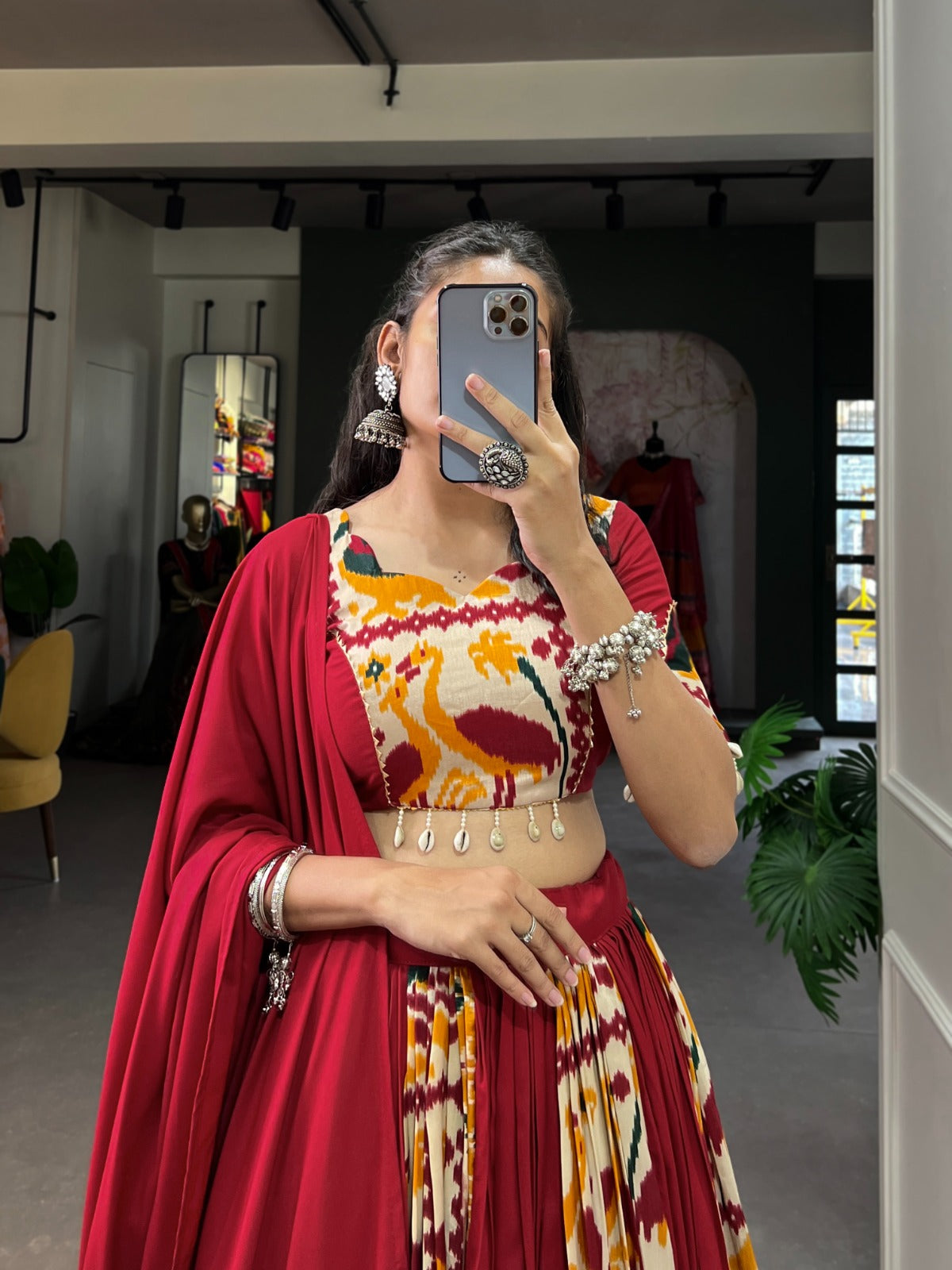 Lorenvalley Fashion Maroon Rayon With Printed Silk Lehenga Choli with Dupatta