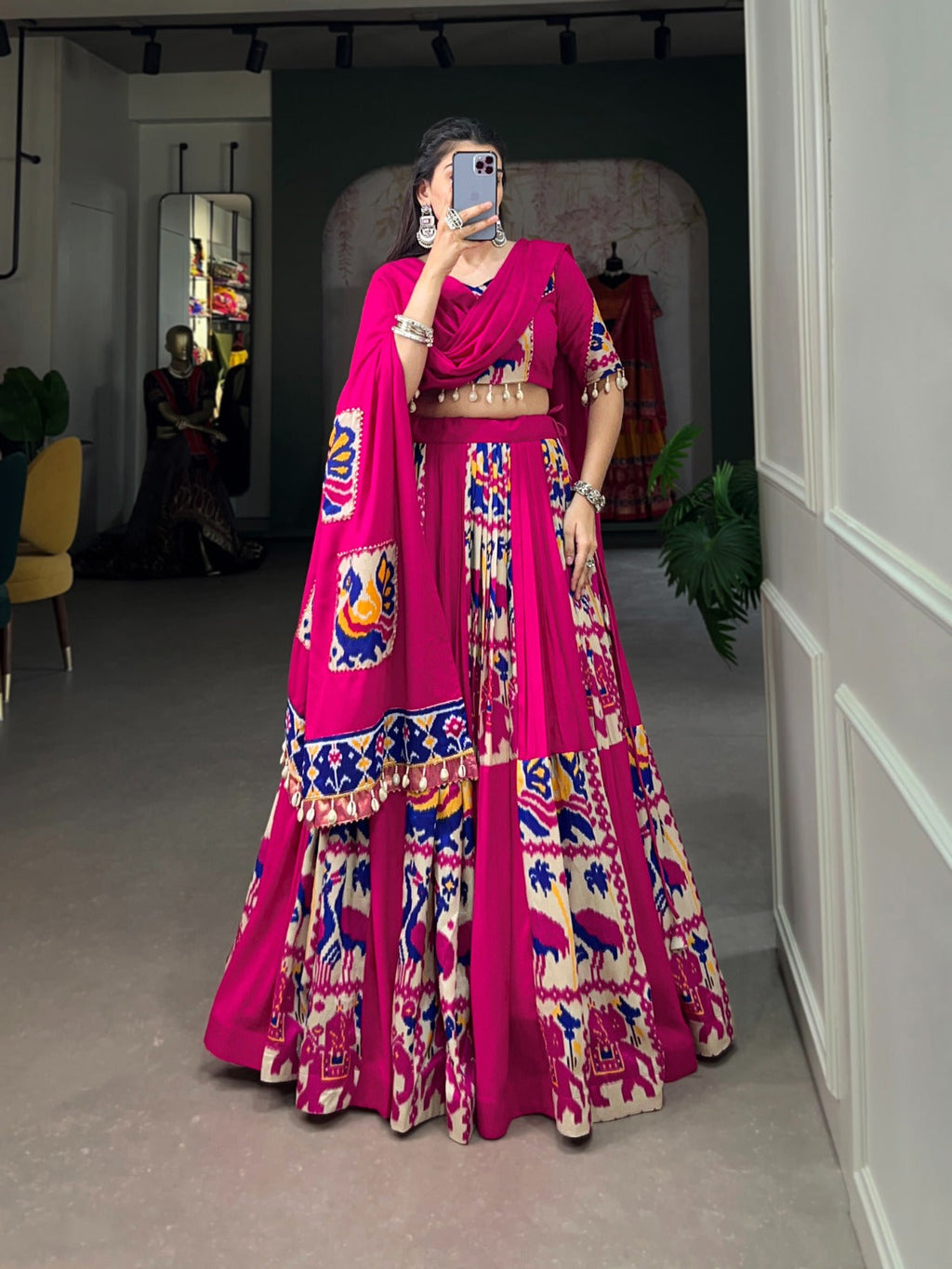Lorenvalley Fashion Pink Rayon With Printed Silk Lehenga Choli with Dupatta