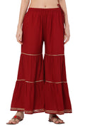 PAVONINE Maroon Color 3-Panels Golden Gota Flared Sharara For Women