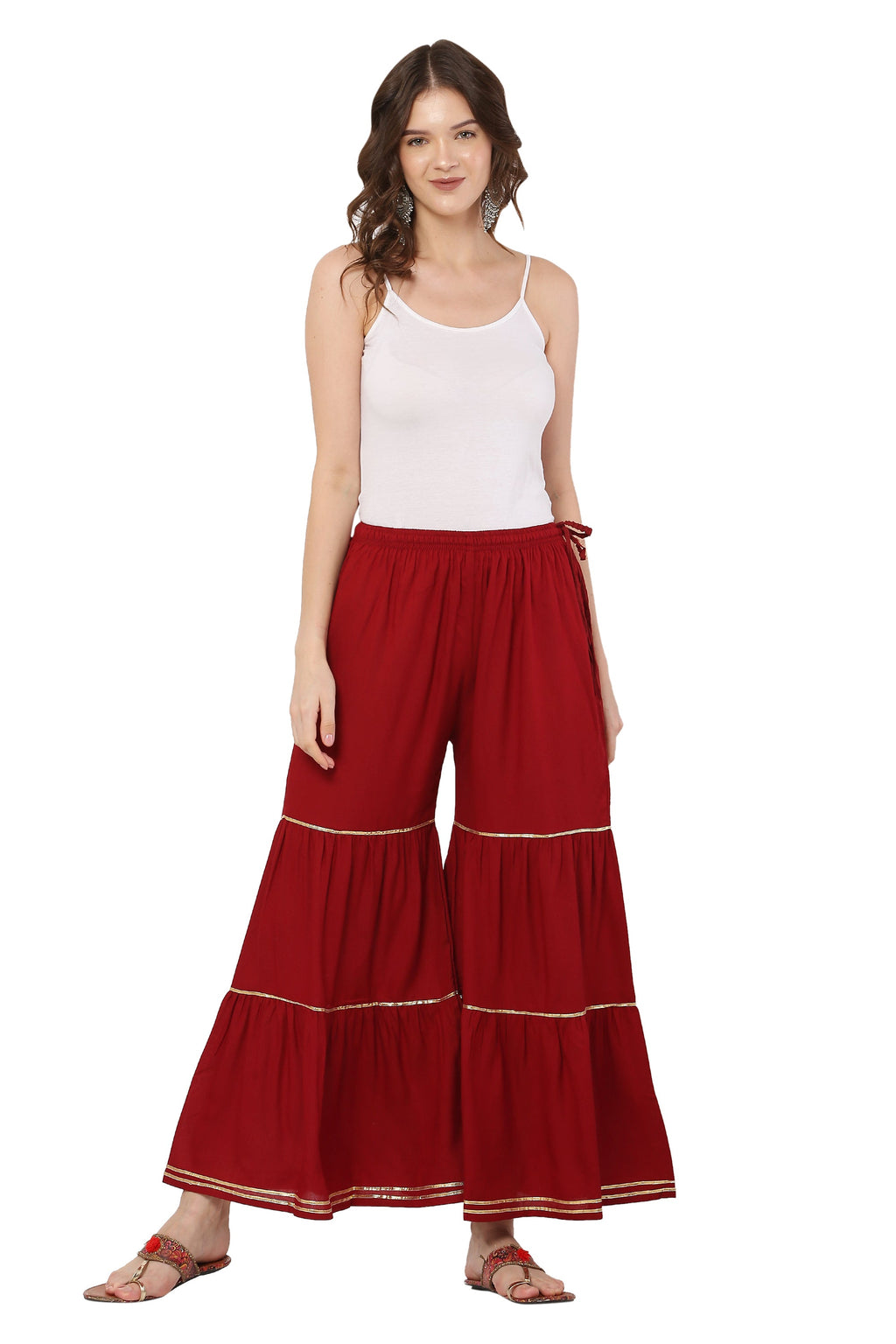 PAVONINE Maroon Color 3-Panels Golden Gota Flared Sharara For Women