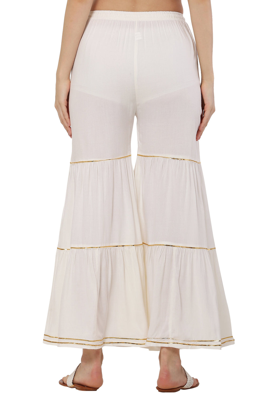 PAVONINE Off White Color 3-Panels Golden Gota Flared Sharara For Women