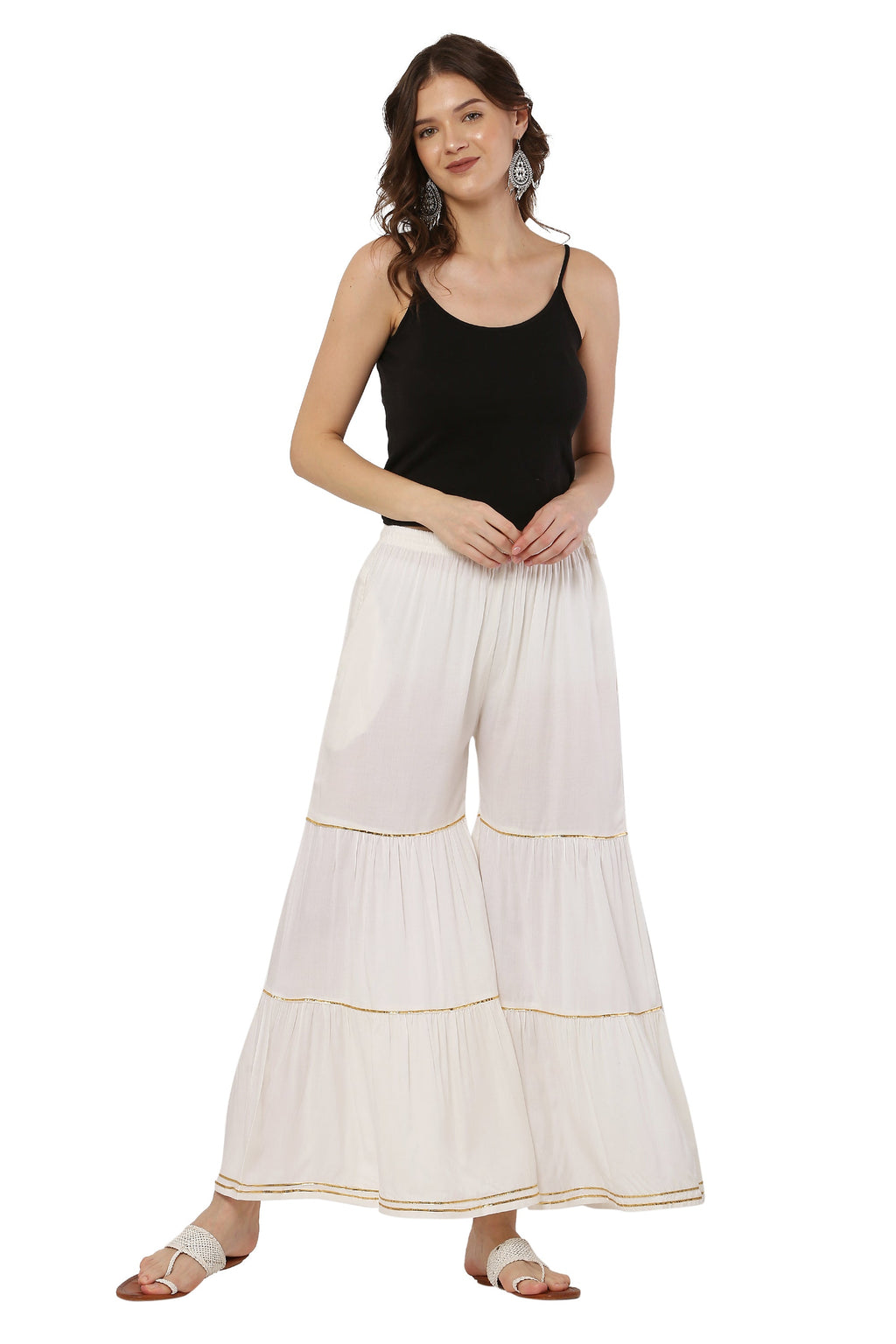 PAVONINE Off White Color 3-Panels Golden Gota Flared Sharara For Women
