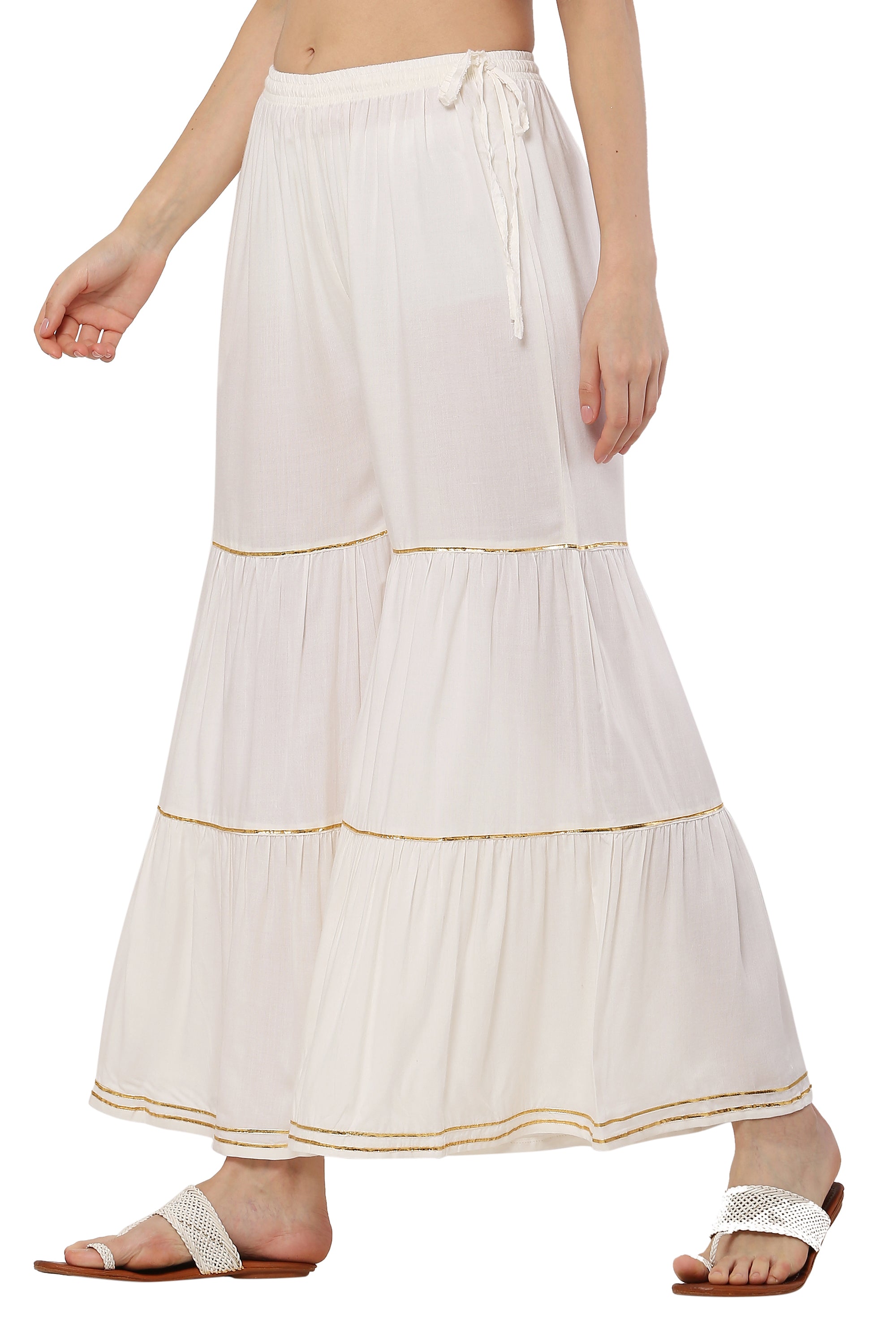 PAVONINE Off White Color 3-Panels Golden Gota Flared Sharara For Women