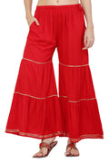 PAVONINE Red Color 3-Panels Golden Gota Flared Sharara For Women