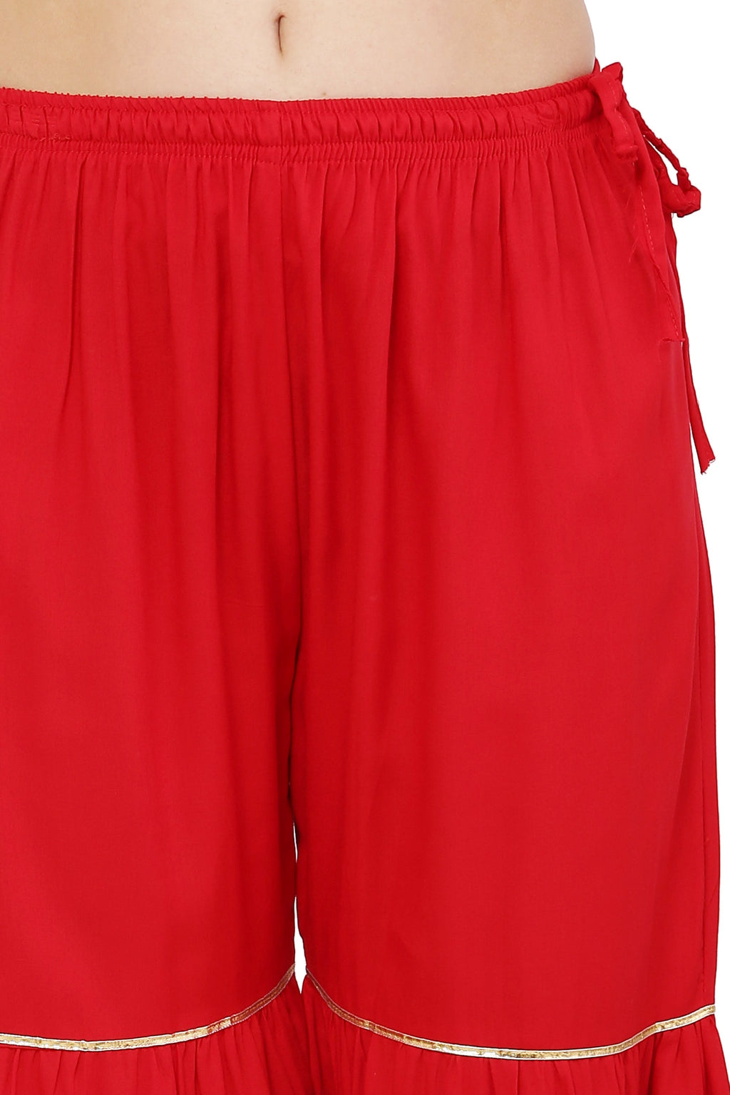 PAVONINE Red Color 3-Panels Golden Gota Flared Sharara For Women