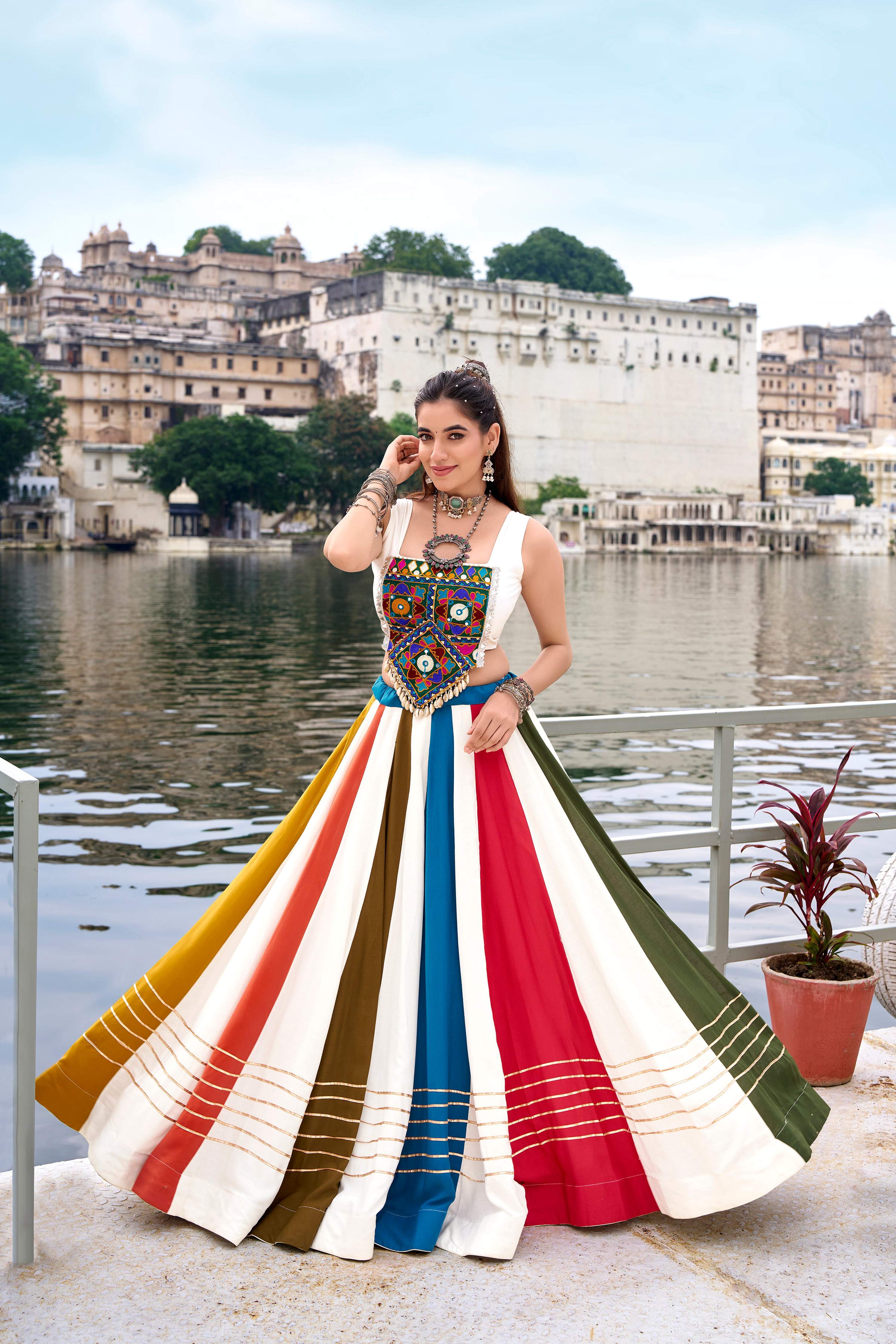 Lorenvalley Fashion White Pure Rayon Gota Patti Lace Touch Up Lehenga Choli